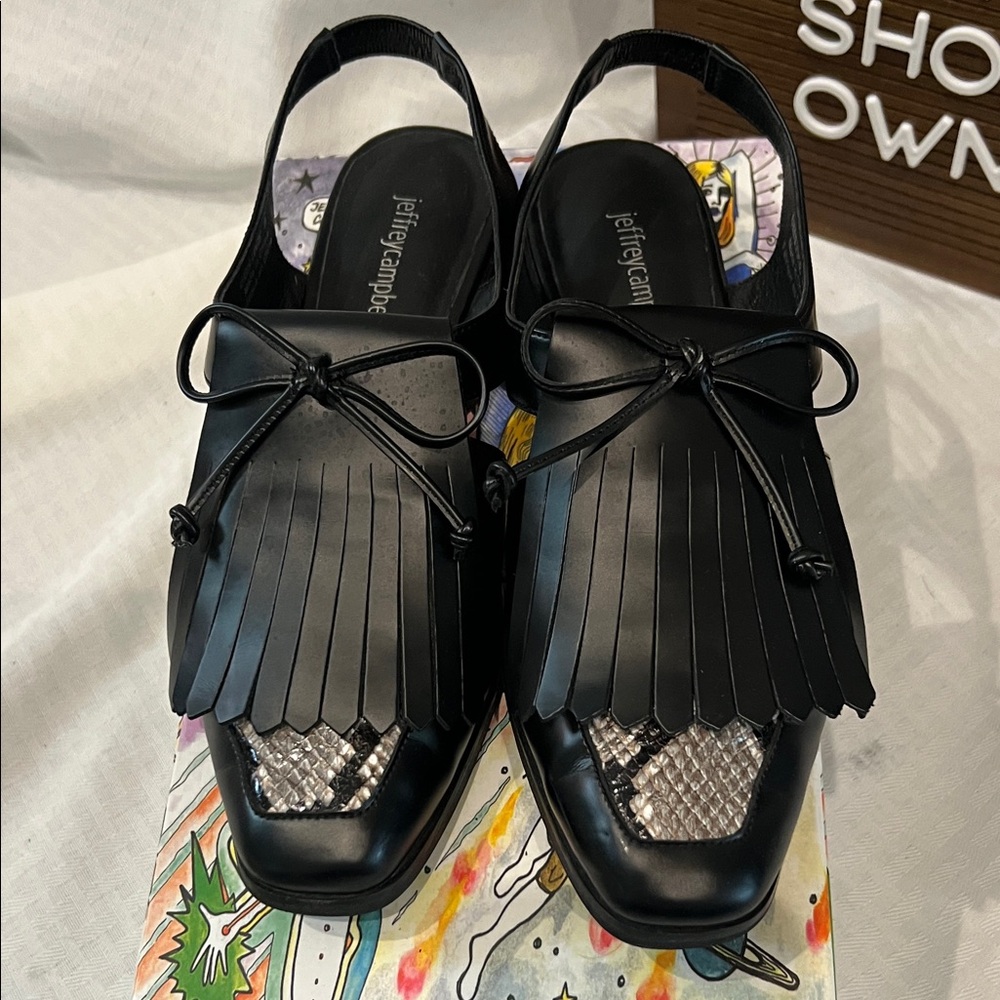 Jeffrey Campbell Black and Silver Fringe Loafers